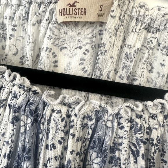 Hollister Blue and White Puff Sleeve Blouse with Smocked Tie Front - Picture 4 of 7